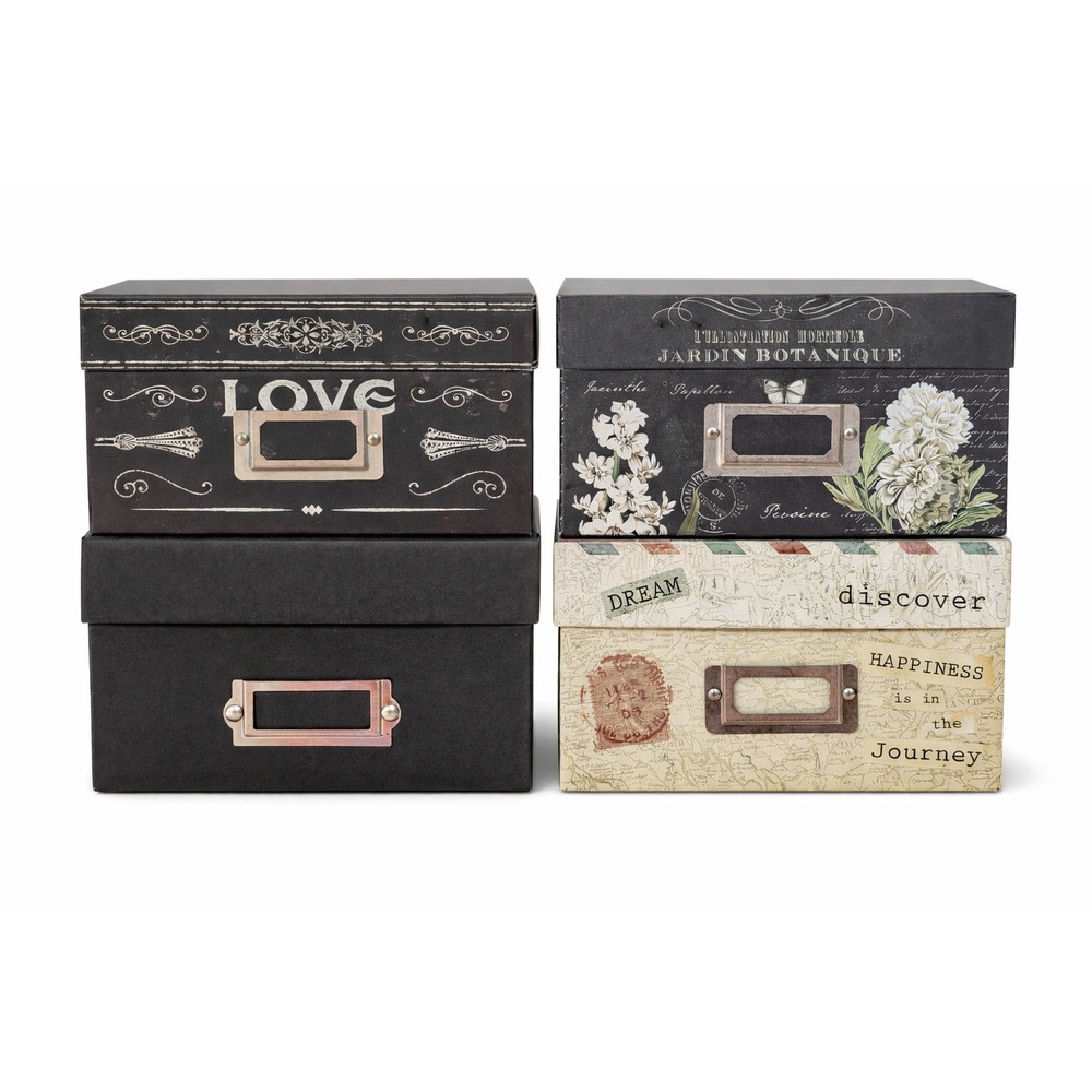VINTAGE STYLE STORAGE BOX SET OF 4 DECORATIVE‎ ORGANIZER 11x7x4.5 CARD HOLDER